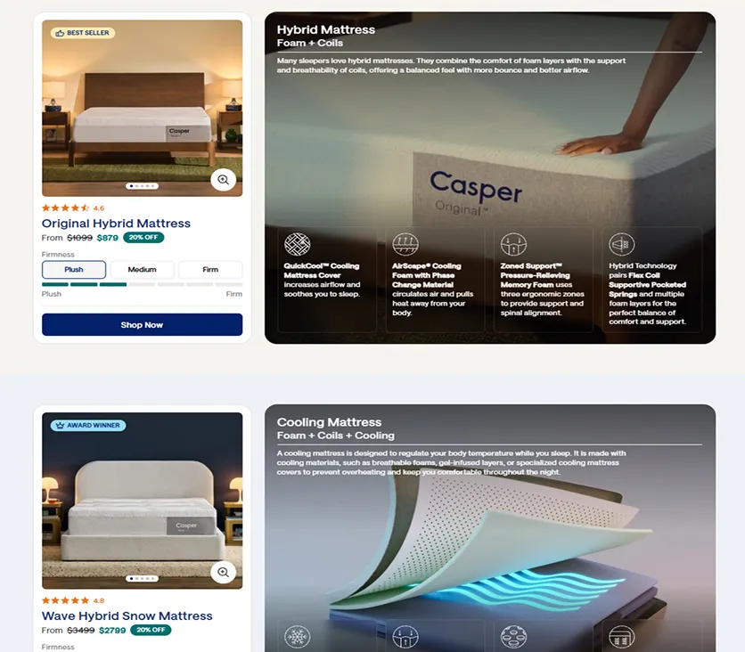 Casper mattress page concept variation two