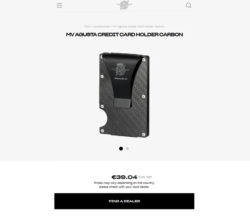 MV Augusta product page on mobile
